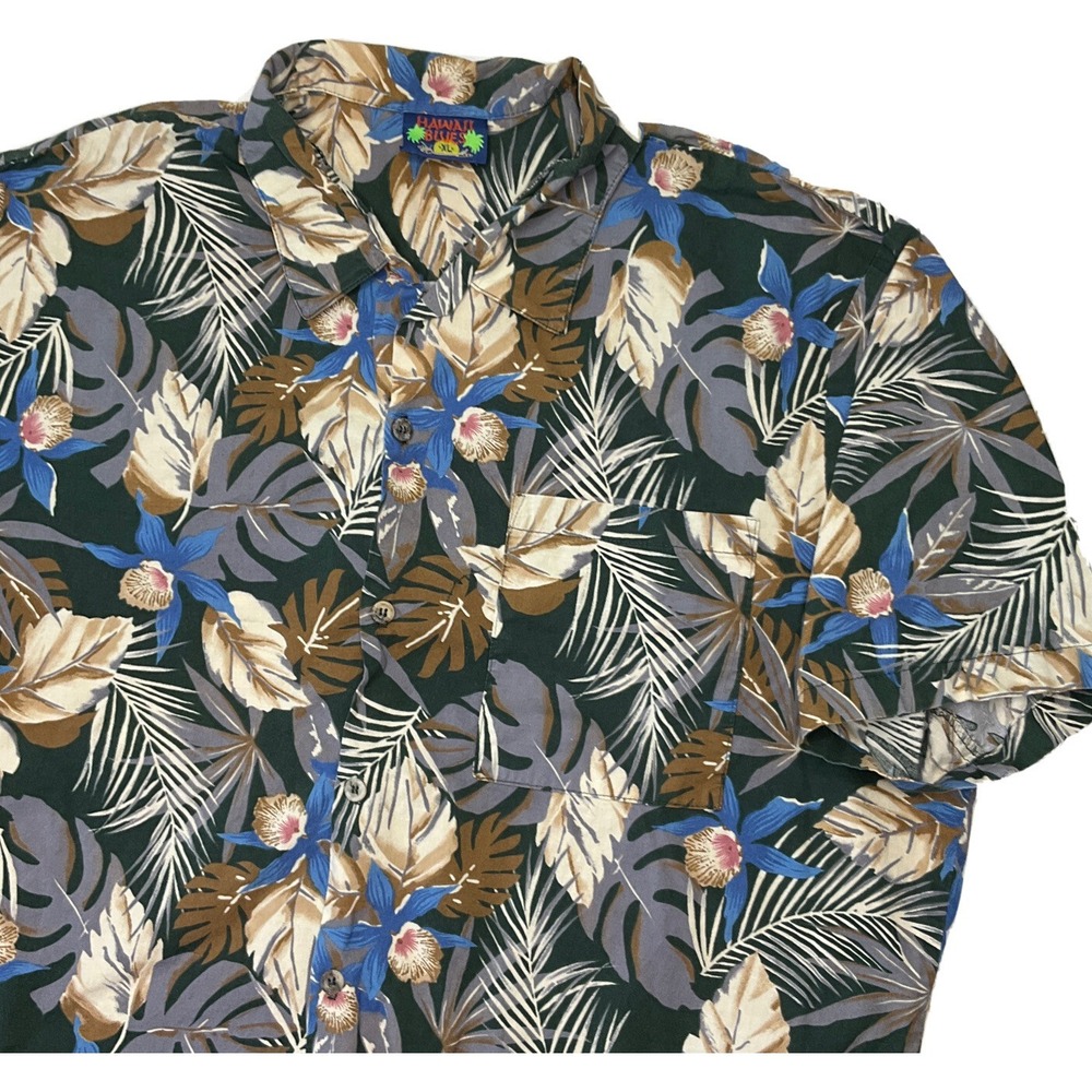 Hawaii Blues Shirt Men XL Hawaiian Camp Floral Pocket Button Front Short Sleeve